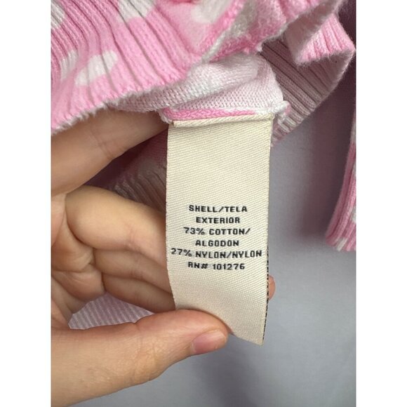 Eci New York Pink & White Polka Dot Cardigan Sweater Womens S 3/4 Sleeves V-Neck - Picture 4 of 5